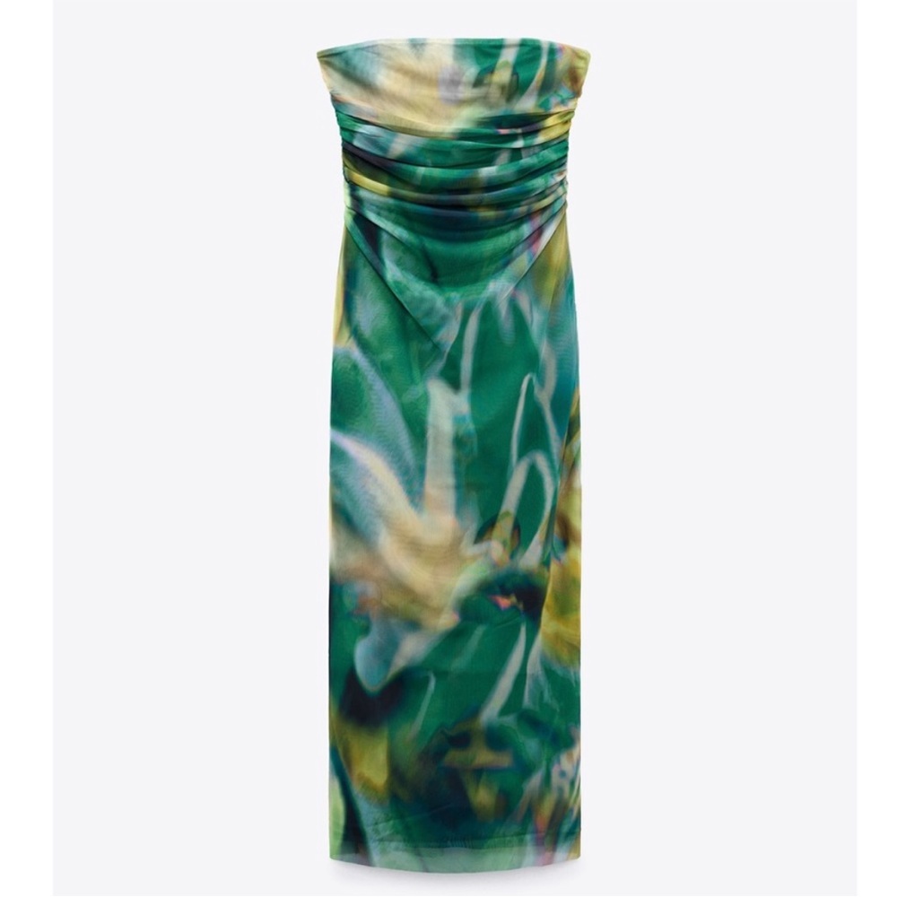 Zara green mesh tulle dress
